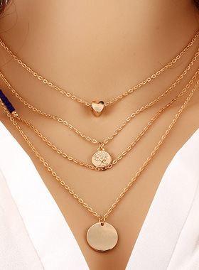 New Jewelry Fashion Simple necklace women欧美爱心多层项链女