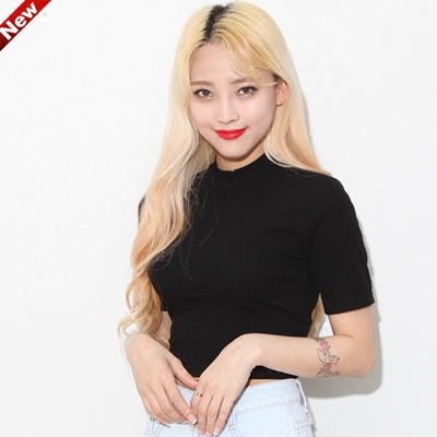 短款半高领T恤纯棉打底衫上衣