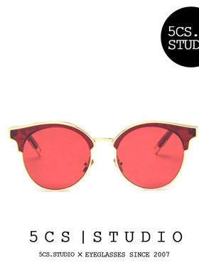 5CS新品ins网红封帆款红色太阳镜潮人复古圆形墨镜女1995