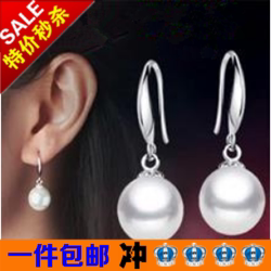 925纯银耳环女韩版气质时尚耳坠天然正圆珍珠耳钉耳坠女防过敏