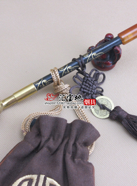 手工老式实木烟杆黄铜旱烟袋锅子烟丝烟斗草玛瑙烟嘴复古男士烟具