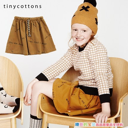 Tinycottons aw17 春秋季字母褐色女童短裙/ 宝宝半身裙子A字裙