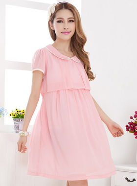 短袖纯色夏季孕妇夏装 韩版孕妇装连衣裙 雪纺孕妇裙YZY80086B