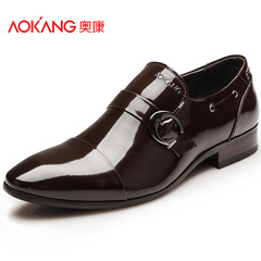 Aucom trend men's business dress shoes men low shoes patent leather wear shoes of England genuine