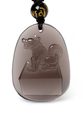 犬来显达吊坠生肖属兔2026年吉祥物吊坠冰晶黑曜石项链