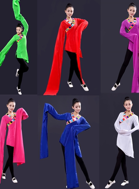 新款藏族舞蹈服装锅庄舞蹈服饰藏族锅庄舞练习服古典舞水袖练功服