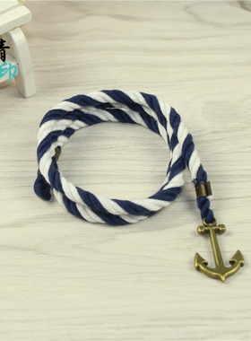 欧美风多层缠绕船锚日系编织手环