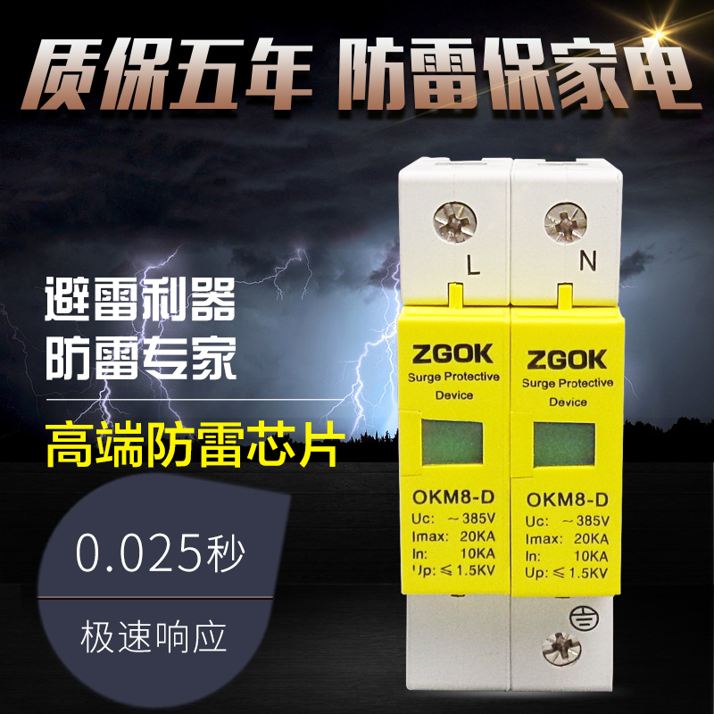 欧开电源浪涌保护器2P 雷电家用防雷器220V 20KA 避雷器 电涌