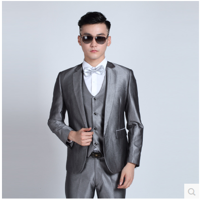 男士西服套装亮面银灰色伴郎