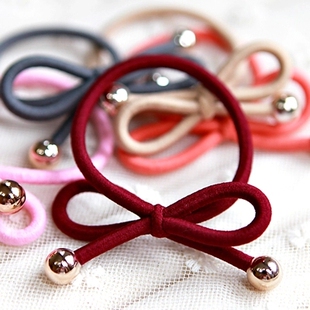 韩国进口发饰头饰品 蝴蝶结圆珠淑女发圈发绳头绳橡皮筋简单耐用