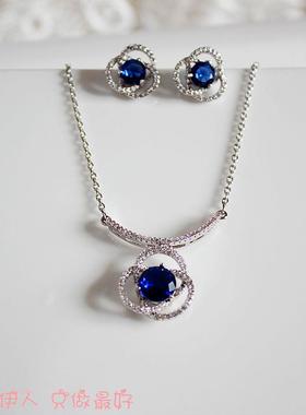 饰品蓝宝石镂空水晶防过敏套链