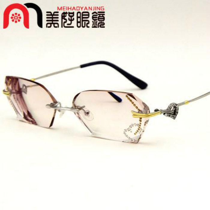 美好眼镜 正品YEIN韩国魅影无框切边镶钻眼镜NO.937型号 女款