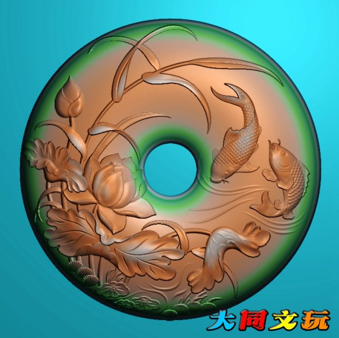 电脑雕刻图 精雕图 浮雕图 灰度图 JDP BMP 荷花鲤鱼平安扣2