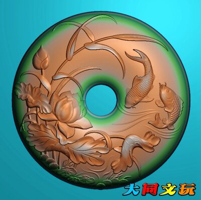 电脑雕刻图 精雕图 浮雕图 灰度图 JDP BMP 荷花鲤鱼平安扣2