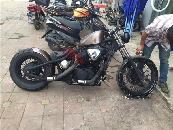 摩托车铁马400竞速400天王XV250 改装复古直通排气管带消音器