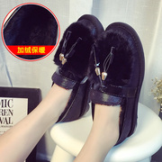 2015 new Korean winter vintage fringed hair and velvet bean shoes leisure shoes flat-bottom ladle shoes comfort shoes