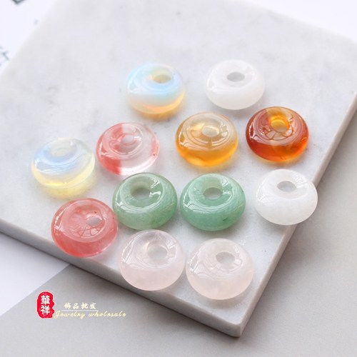 粉晶绿东陵玛瑙18mm侧孔材料圆环