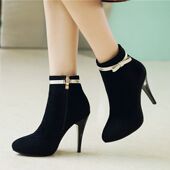 蝴蝶结尖头高跟短靴大码 48大码 50码 蝴蝶结短靴44