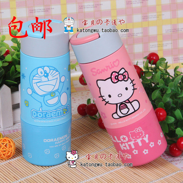 包邮哆啦a梦 叮当猫 机器猫可爱印花手拎茶漏 双层杯子 玻璃杯 杯