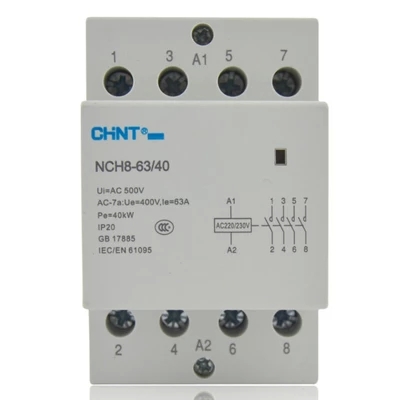 正品 正泰 小型家用接触器 导轨式 NCH8-63/40 220V 四常开 63A