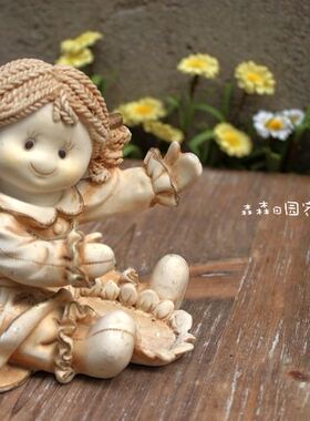 树脂做旧美式乡村风摆件古董娃娃