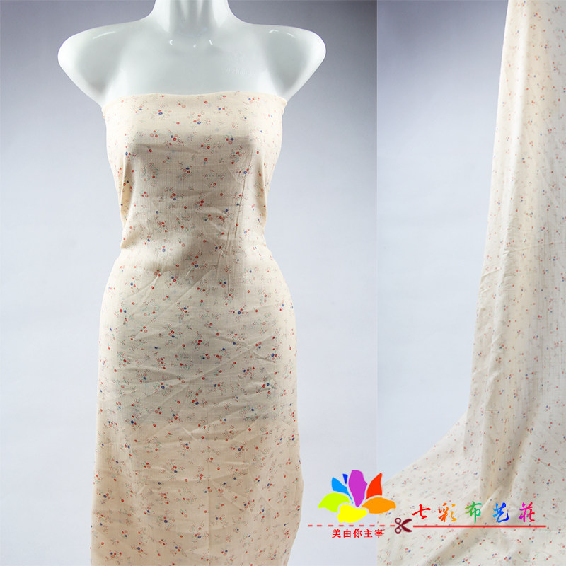 外贸高档粉底碎花竹节布全棉人造棉春夏季连衣裙女装服装面料清仓