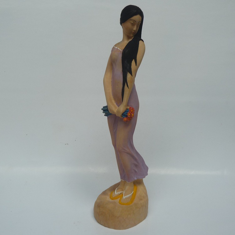 居家摆件上色少女小叶黄杨木雕