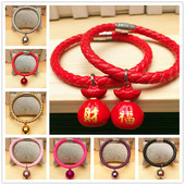 宠物猫咪狗狗项圈铃铛手工编织pu皮绳泰迪比熊中小型犬兔定制 包邮