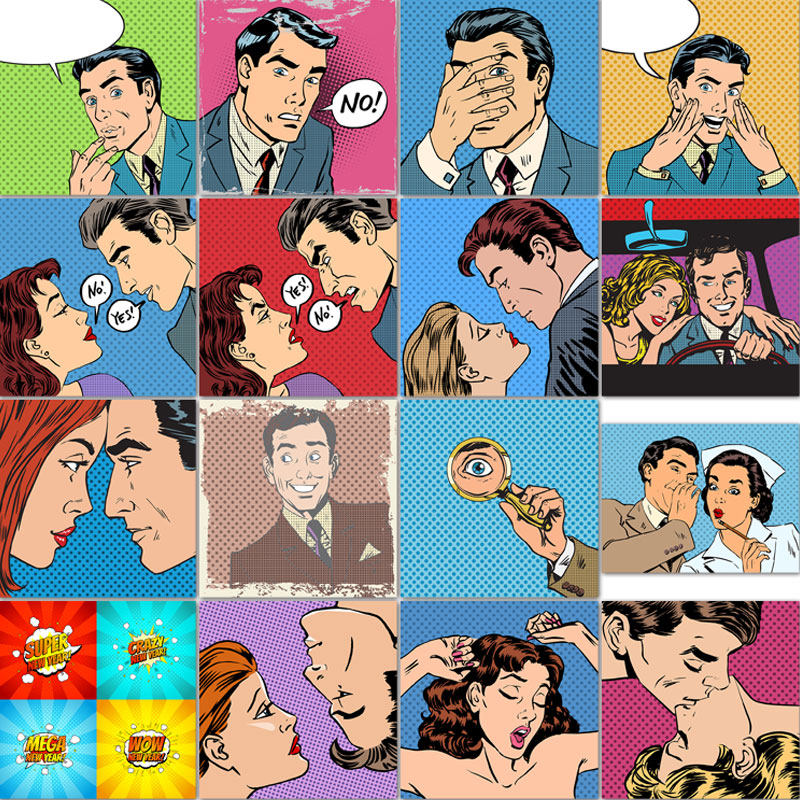 260组欧美卡通海报漫画风格人物角色矢量背景图片eps素材