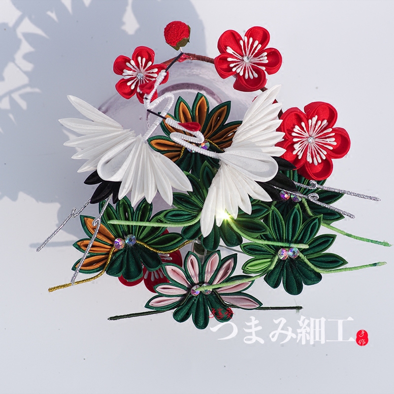 纯手工 日本和服浴衣汉服头饰配饰发簪花簪 仙鹤松梅~ 细工花簪