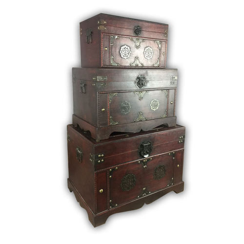 道具木箱收纳箱家居装饰带锁喜庆拍摄三件套老式橱窗中式箱子仿古