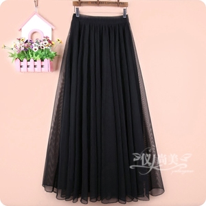 春夏a字纱裙长裙子大摆网纱半身裙女大码显瘦黑色高腰中长款半裙