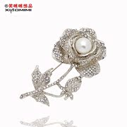 Package mail smiling Korea coats long trench coat retro Pearl dinner brooch corsage brooch high-grade pin female