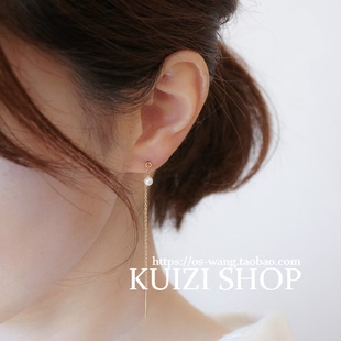 葵子手作 美国14K包金 天然淡水珍珠气质长耳线耳环