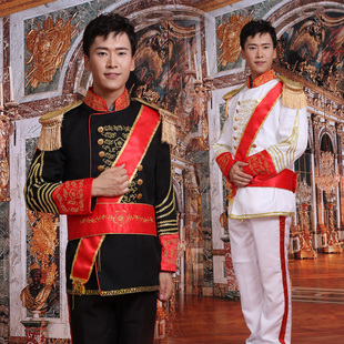 欧式男宫廷装大帅服鼓乐队号服黑白王子伯爵骑士舞台演出服装摄影