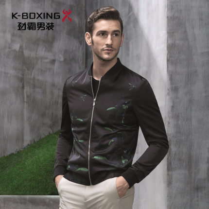 【专柜新品】劲霸夹克2017春新款植物印花棒球领茄克外套FKDV1371