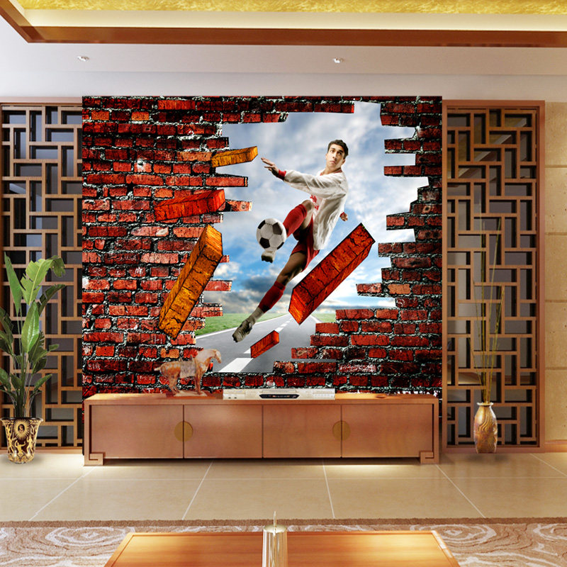 大型3d动感逼真壁画壁纸 特价定制卡通热卖背景墙纸 特技功夫足球