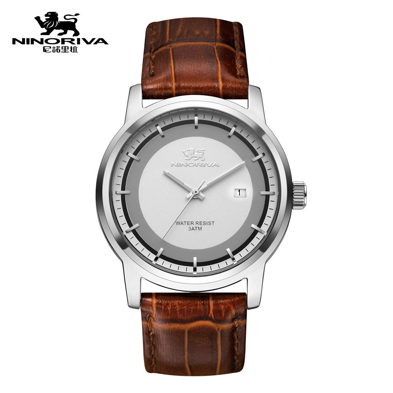 尼诺里拉正品石英表男表商务休闲时尚皮带防水日历男士手表51009
