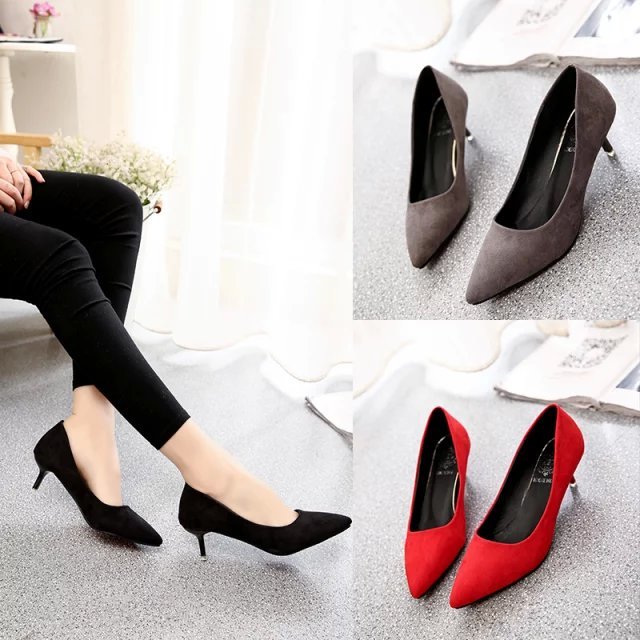 cd女装大佬尖头性感绒面高跟鞋