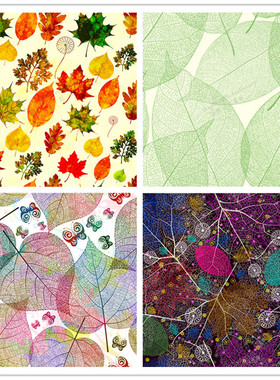 A1764矢量水彩树叶叶脉落叶四方连续背景图 AI设计素材