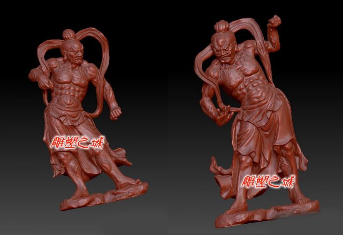 圆雕图 三维立体图 3D打印机模型 STL文件 力士哼哈二将
