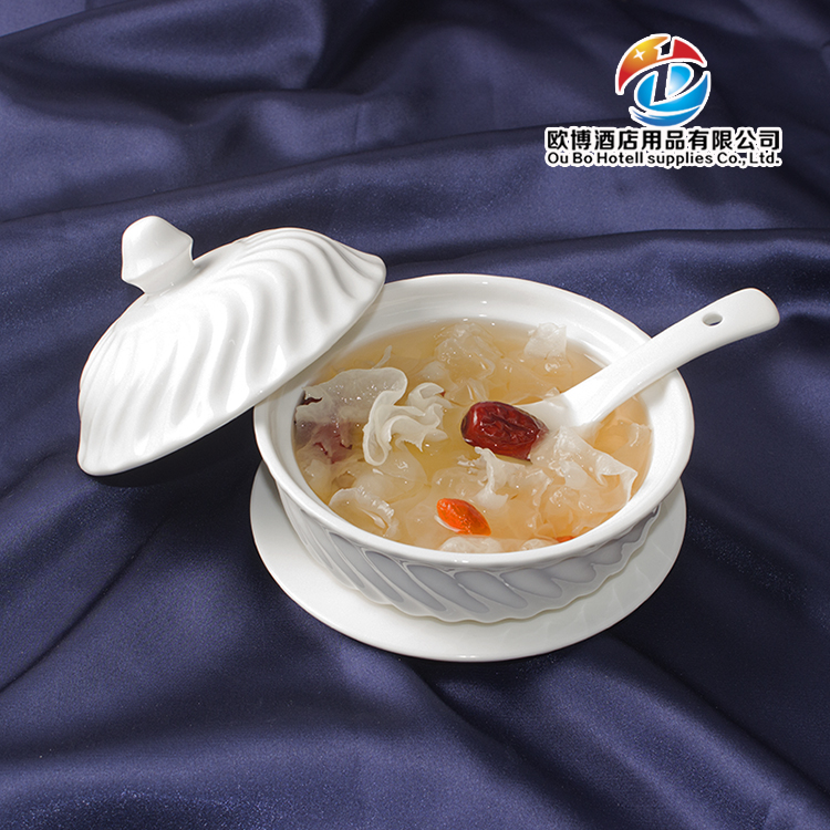纯白创意酒店餐具带盖隔水炖盅