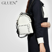 Gu Luowen rivet leather shoulder bag black and white color wind bags fashion handbags for fall/winter wild College backpack