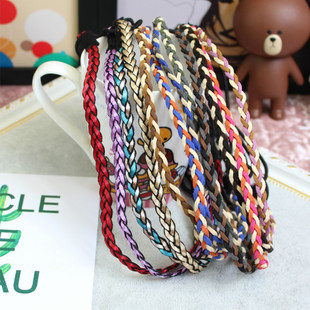 韩国韩版森林系波西米亚手工编织麻花辫子发带细窄额前带发箍头饰