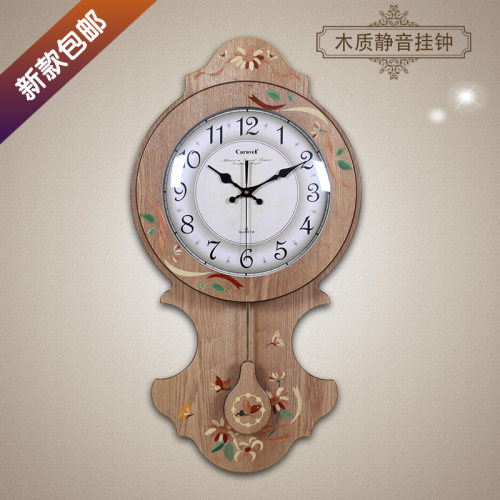 TQJ欧式木头挂钟石英钟表客厅时钟卧室静音韩式手绘花挂表