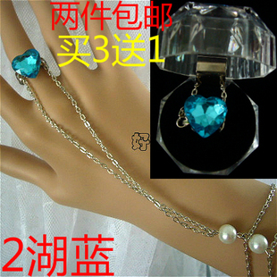 桃心钻表演出伴娘欢天喜地七仙女灵石儿童珍珠手链戒指一体手串女