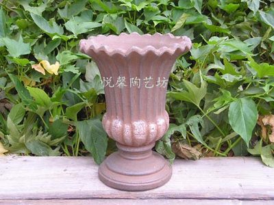 花盆陶瓷陶盆高脚杯做旧