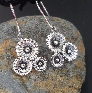 泰银纯925银手工泰国精品工艺山菊花自然好运耳坠3.85cm特价 直销