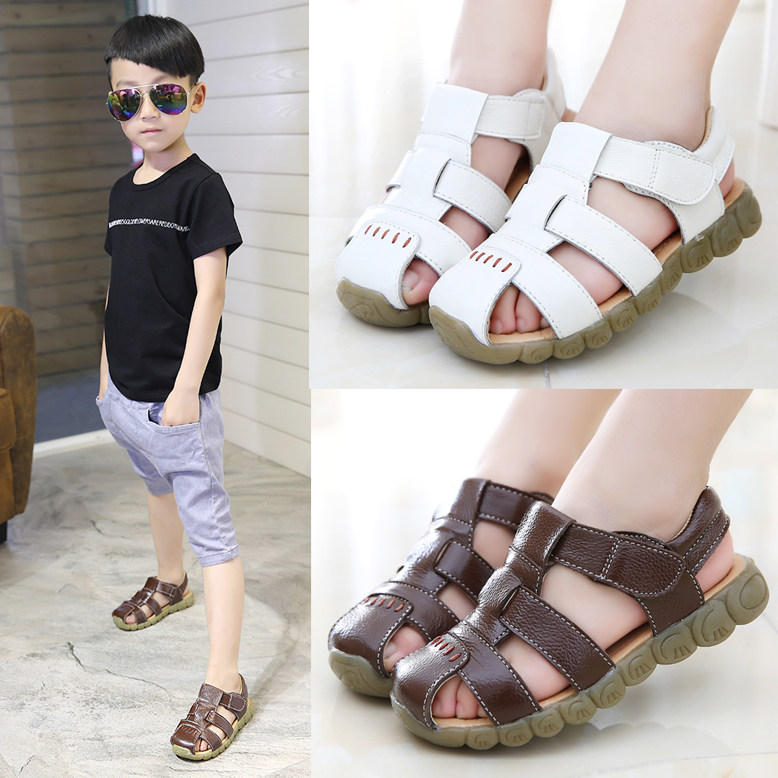 Sandales enfants en cuir synthétique Baotou suture de voiture pour été - semelle caoutchouc - Ref 1053435 Image 3