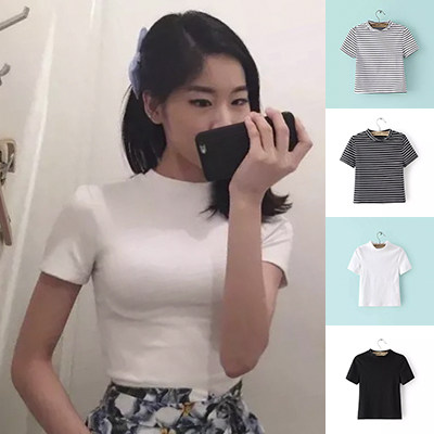 春夏季紧身弹力小高领百搭T恤